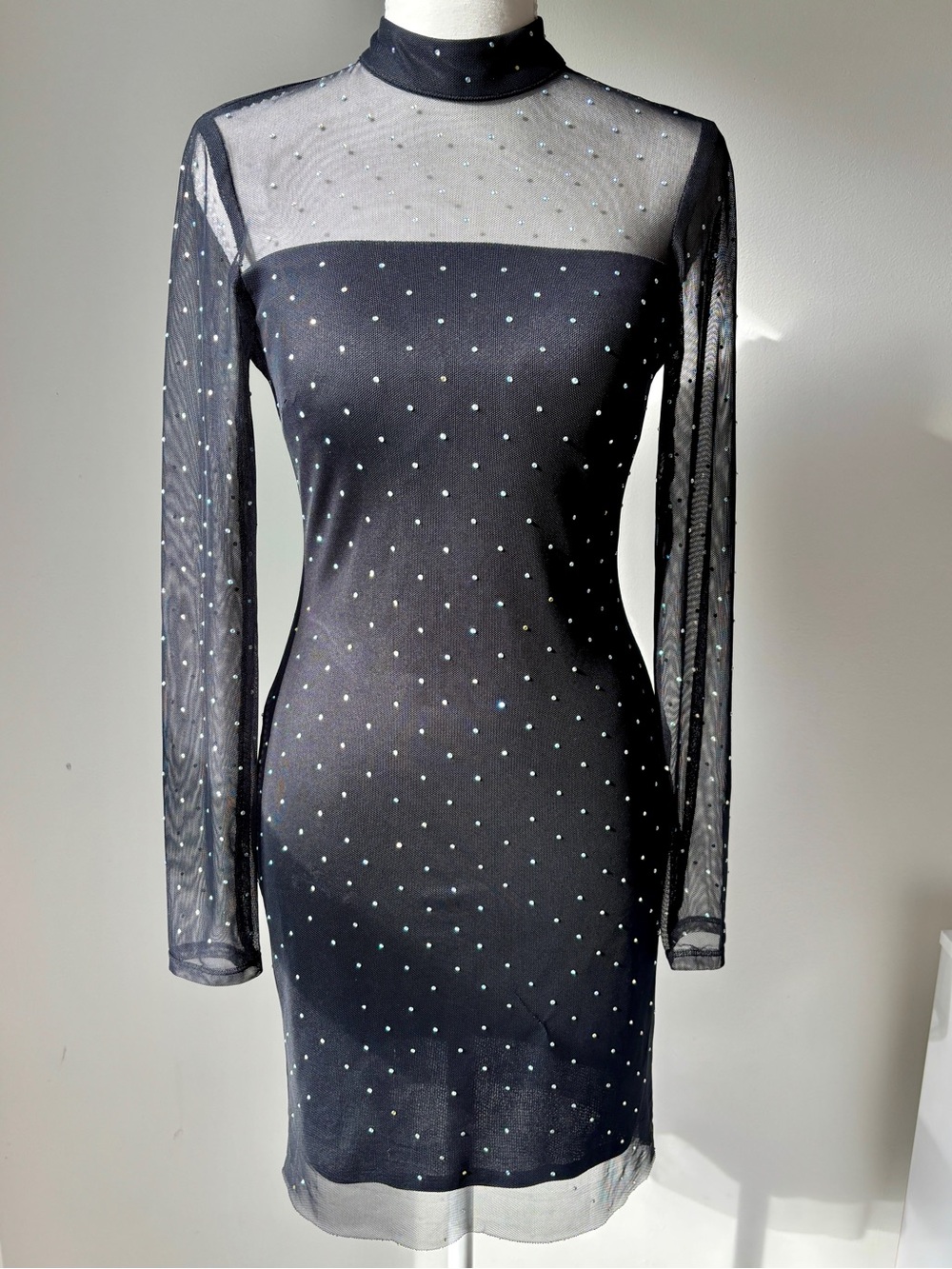Black Sheer Rhinestone Bodycon Formal Event Dress -Size 1 or 2